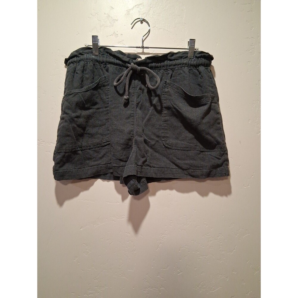 Universal Thread Wmns L Gray Mid Rise Tie Waist Linen Blend Utility Shorts Beach